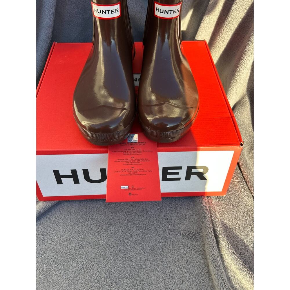 Hunter Original Chelsea Gloss Women’s 7 Brown Bolt Boots WFS2078RGL New in Box - Picture 2 of 8
